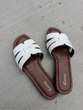 White Braided Strap Slide Sandals for Women